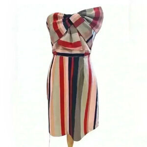 Sam Edelman Strapless Dress  Knee Length Sleeveless Bow Striped Pink Gray Size 2
